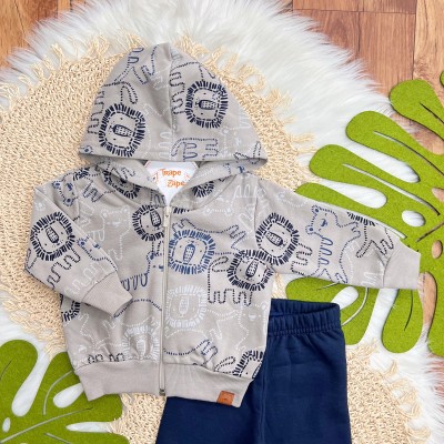 Conj. Jaqueta Tiger e Calça de Moletom - Cinza e Marinho